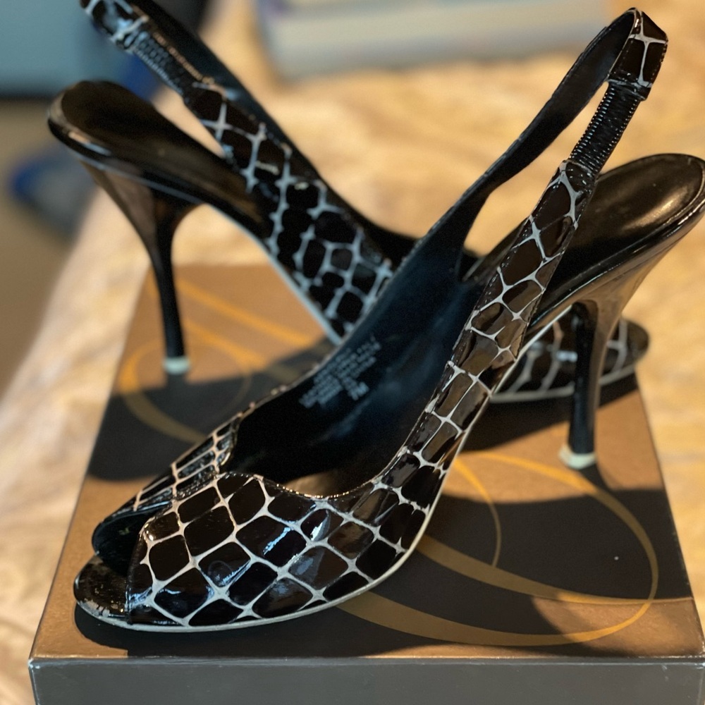 Enzo Angiolini Black and White Patterned Heels, Size 7